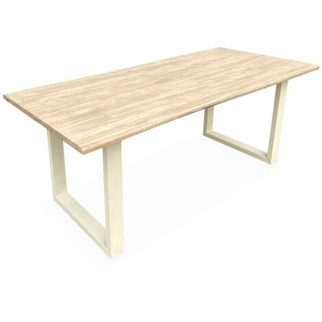 Table intérieur / extérieur en bois 180cm, 6 places, bois d'acacia et structure en acier ivoire