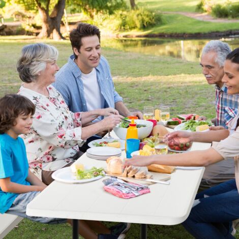 Table Jardin 2 Bancs Pliables Pique-Nique Camping pour 4 à 6 Personnes Blanc CW55894