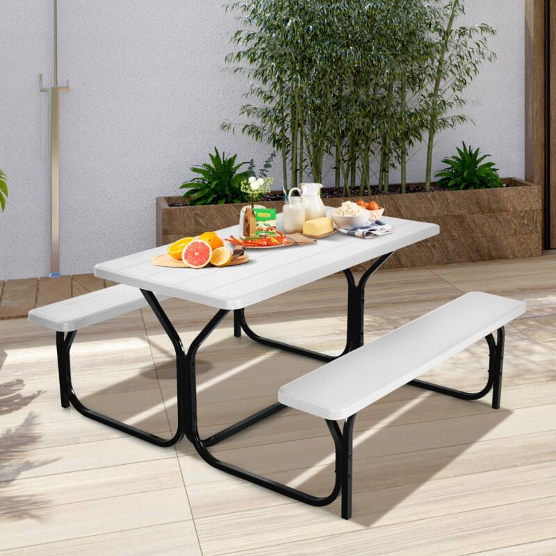 Table Jardin avec 2 Bancs Pique-Nique Camping pour 4 à 6 Personnes 137 x 150 x 71 cm Blanc CW75719
