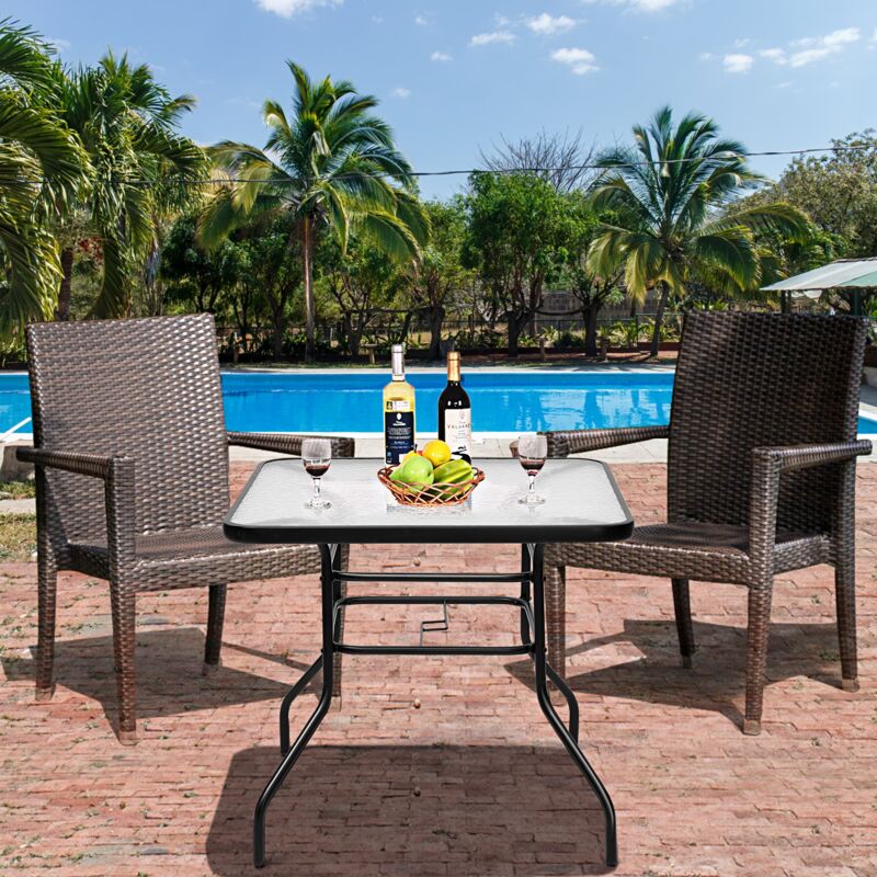 Table Jardin Carrée Métal Plateau Verre 81 x 81 x 71 cm Style Moderne Noir CW98200