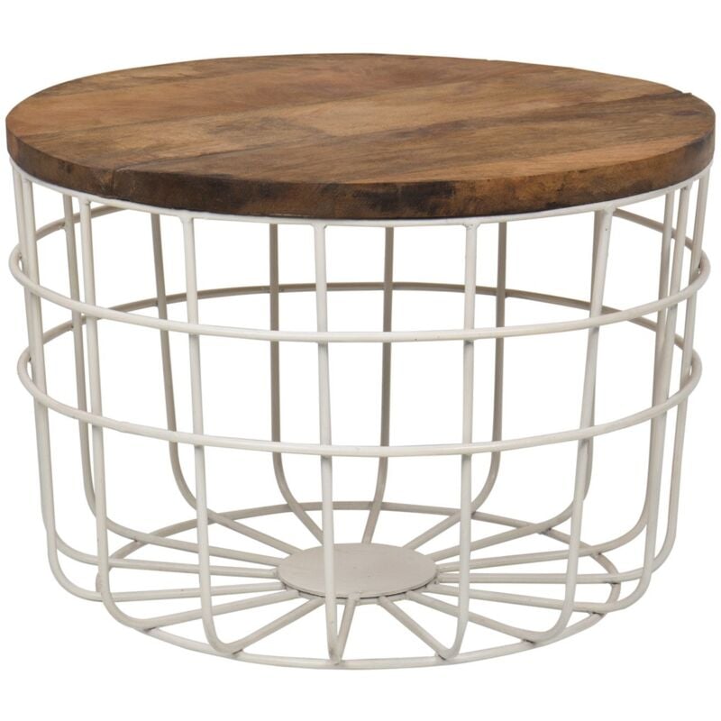 Sklum - Table basse ronde en manguier et acier (Ø62 cm) Ket Blanc