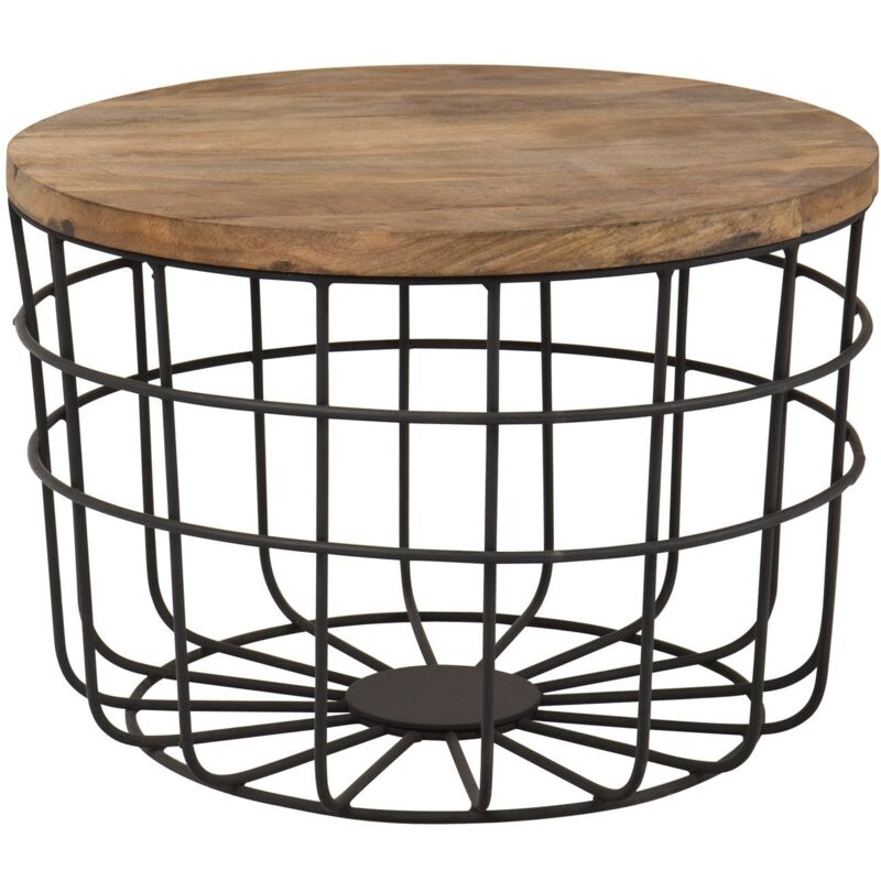 Sklum - Table Basse Ronde en Bois Recyclé et Acier (Ø62 cm) Ket Bois recyclé - Acier - Noir