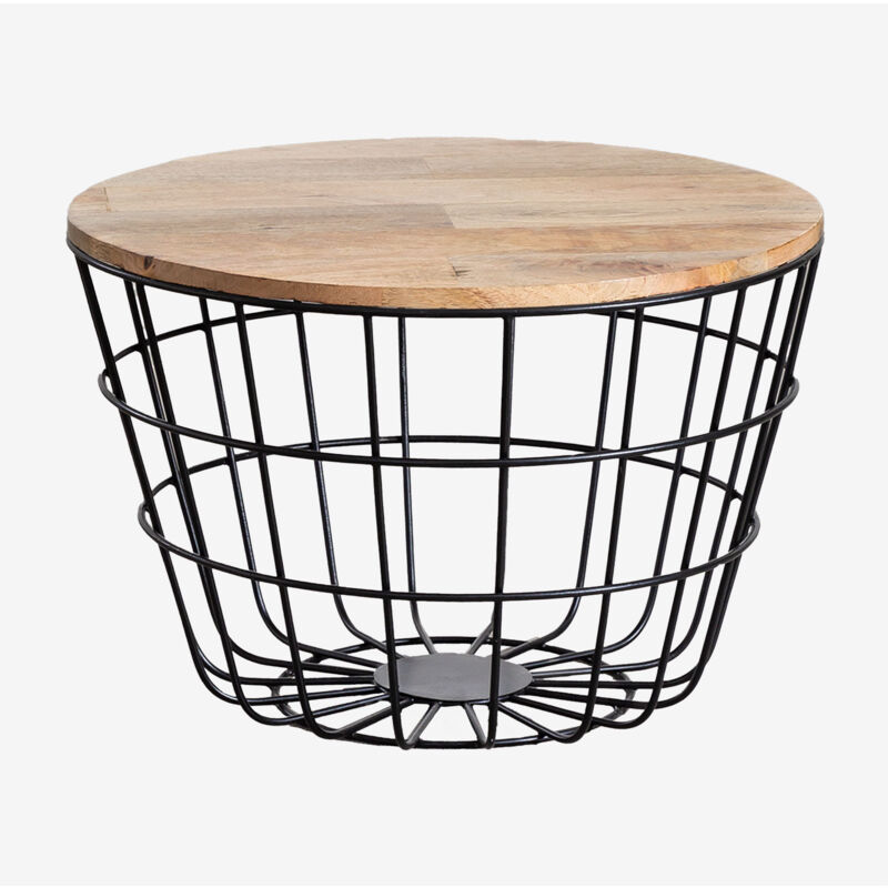 Sklum - Table basse ronde en manguier et acier (Ø62 cm) Ket Noir de Carbone