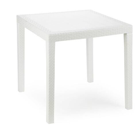 Table d'extérieur carrée, structure en résine dure effet rotin, Made in Italy, 80 x 80 x 72 cm, couleur Blanc