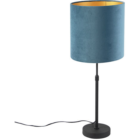 Table lamp black with velor shade blue with gold 25 cm - Parte - Blue