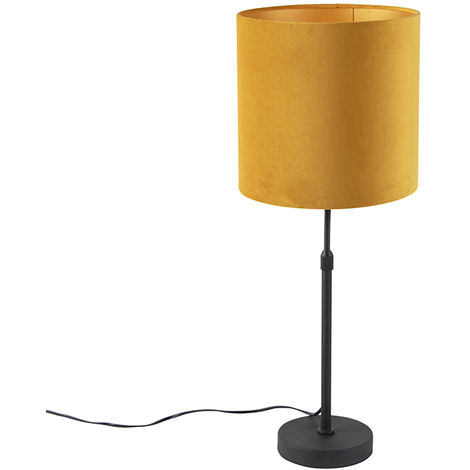 Table lamp black with velor shade yellow with gold 25 cm - Parte - Yellow