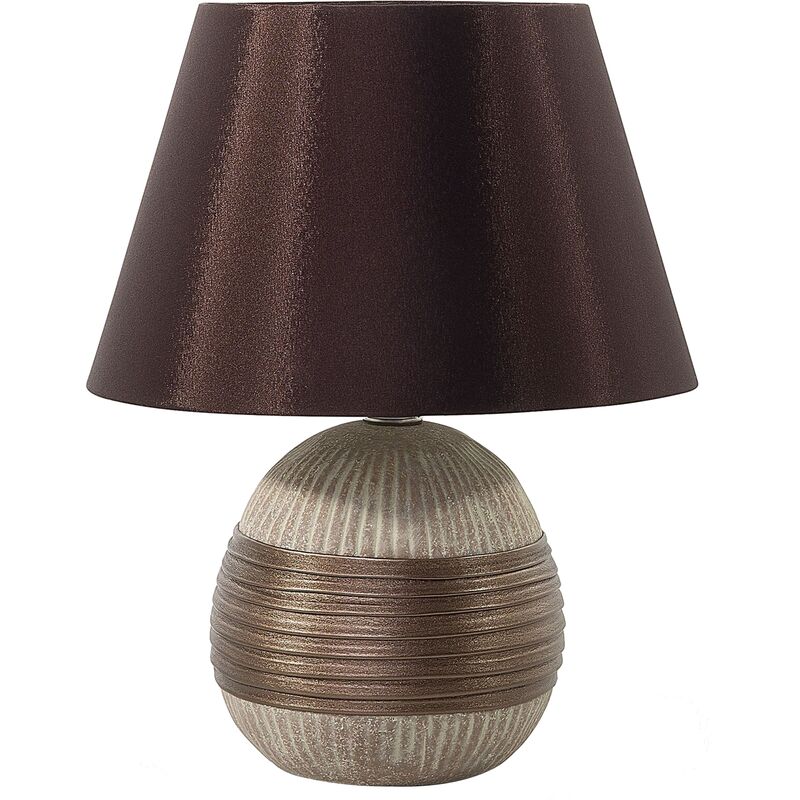 Modern Table Lamp Porcelain Base Brown Faux Silk Cone Empire Shade Sado