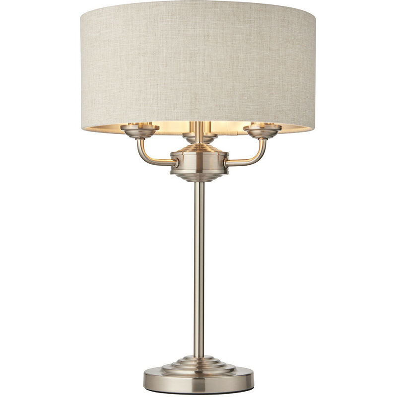 Endon Lighting - Table Lamp Brushed Chrome Plate, Natural Linen Shade