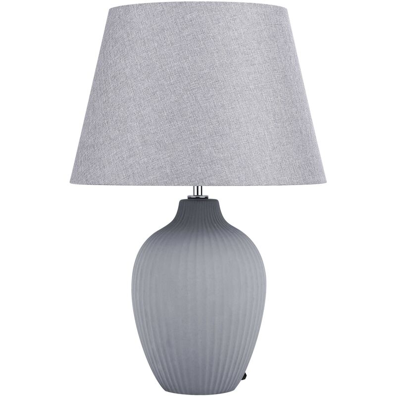 Table Lamp Ceramic Base Polycotton Shade Grey Bedside Light Fergus