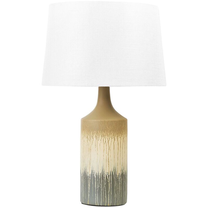 Beliani - Table Lamp Ceramic Painted Base Fabric Shade Living Room Beige And Grey Calvas