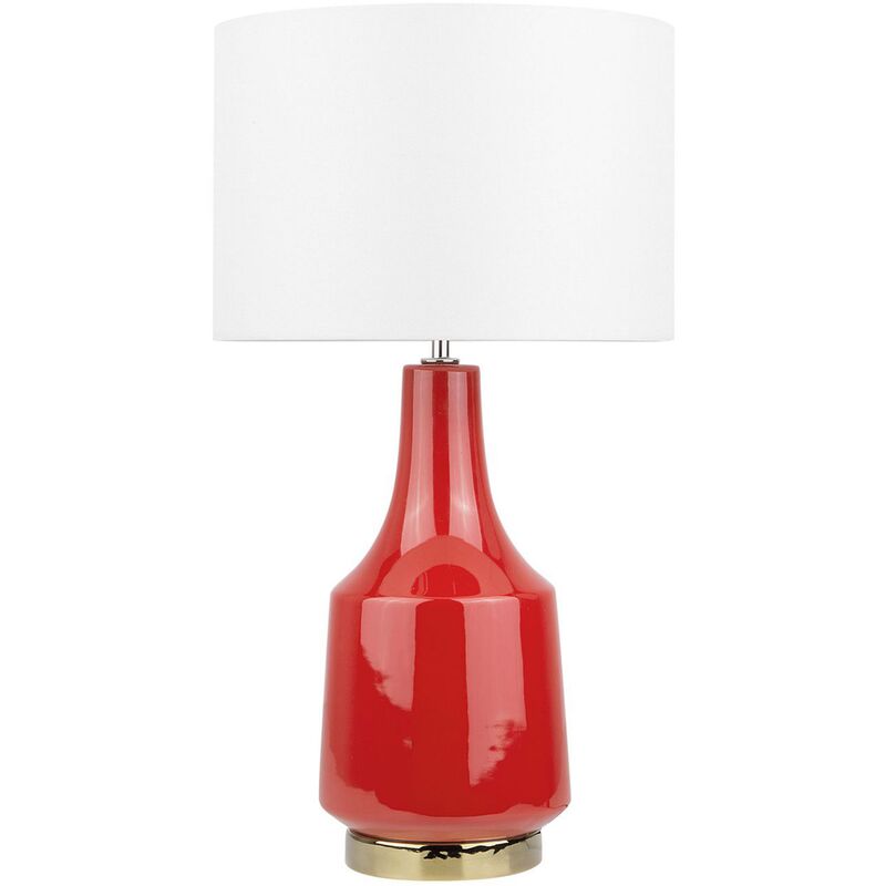 Modern Retro Ceramic Table Lamp Light Drum Lampshade Red Base Triversa