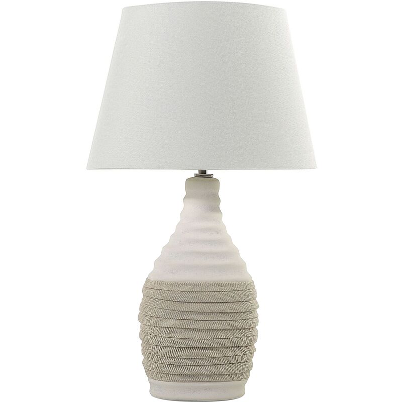 Modern Table Lamp Porcelain Base White Faux Silk Cone Empire Shade Tormes
