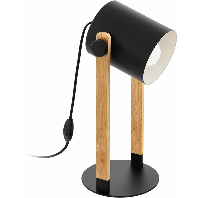Image of Table Lamp Desk Light Black & Creme Shade Wood Base 1 x 28W E27 Bulb