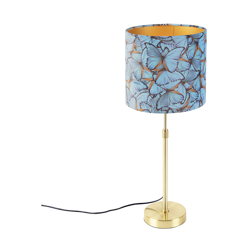 Table lamp gold / brass with velor shade butterflies 25 cm - Parte