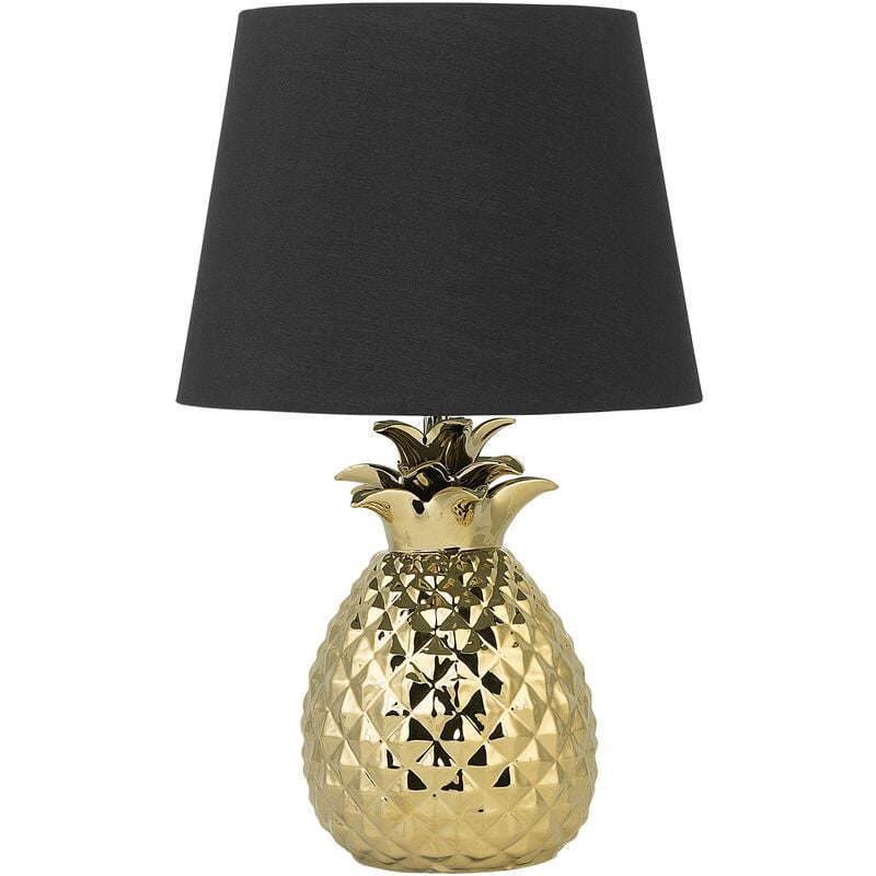 Modern Bedside Lamp Light with Black Fabric Shade Gold Pineapple