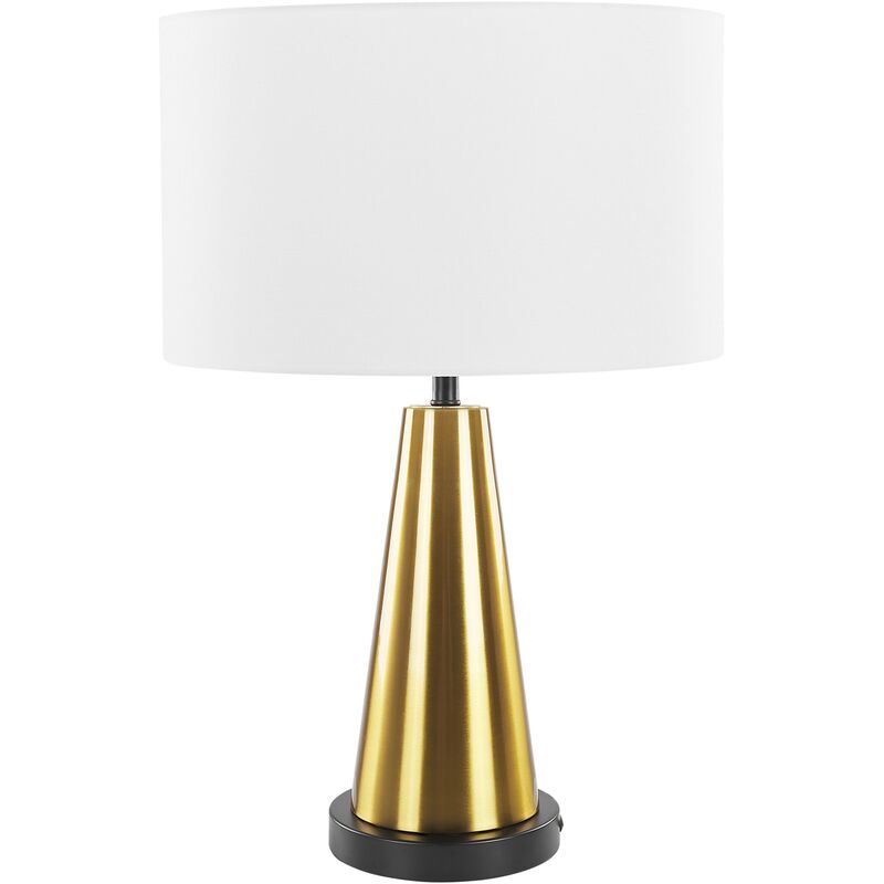 Glam Table Lamp Metal Gold Base Round Drum Linen Off-White Shade Sandon - Gold