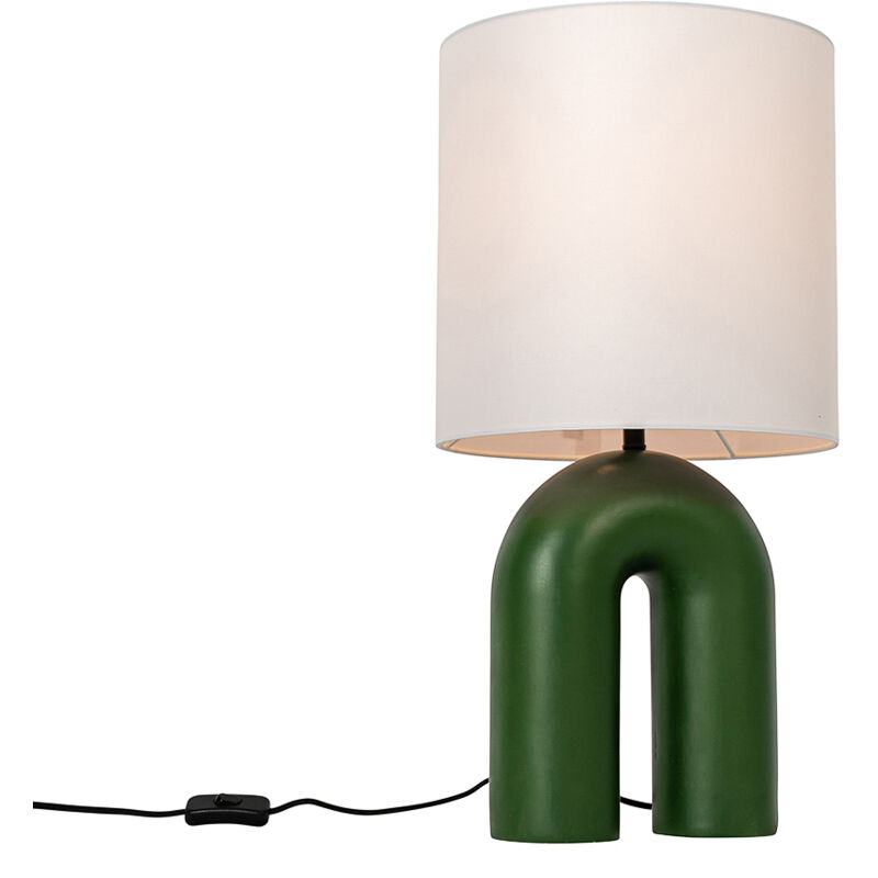 Qazqa Scandinavian Table Lamp Green With White Linen Shade - Lotti