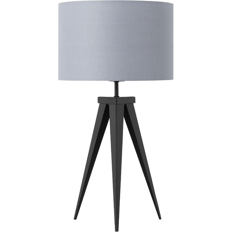 Contemporary Tripod Table Lamp Black Legs Grey Drum Shade Stiletto