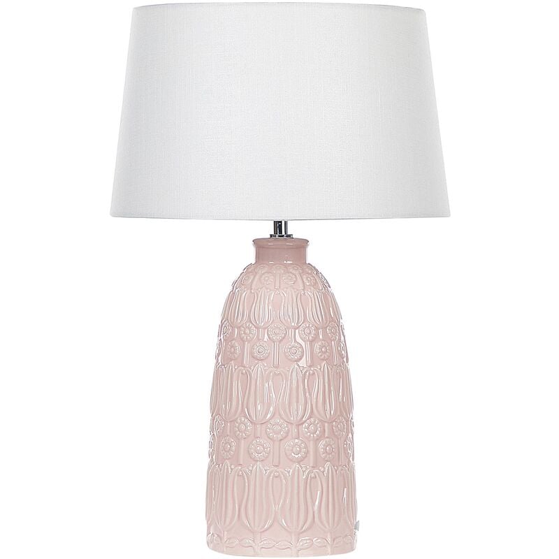 Table Lamp Home Lightning Ceramic Adorned Base Fabric White Shade Pink Zarima