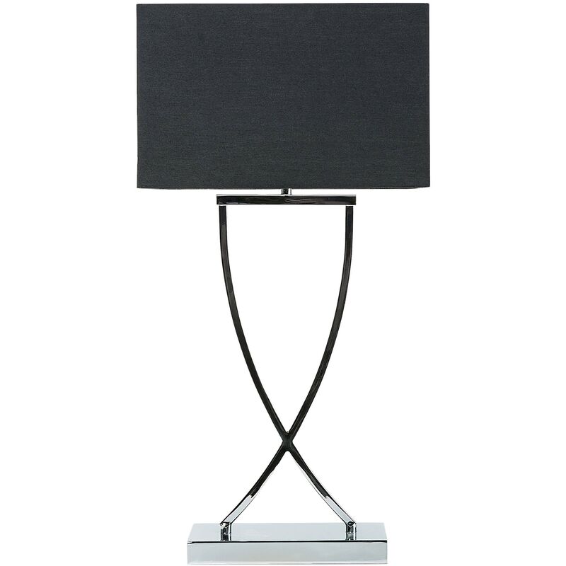 Modern Accent Table Lamp Chromed Base Polycotton Rectangular Shade Black Yasuni