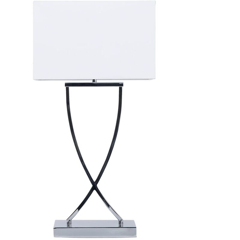 Modern Accent Table Lamp Chromed Base Polycotton Rectangular Shade White Yasuni