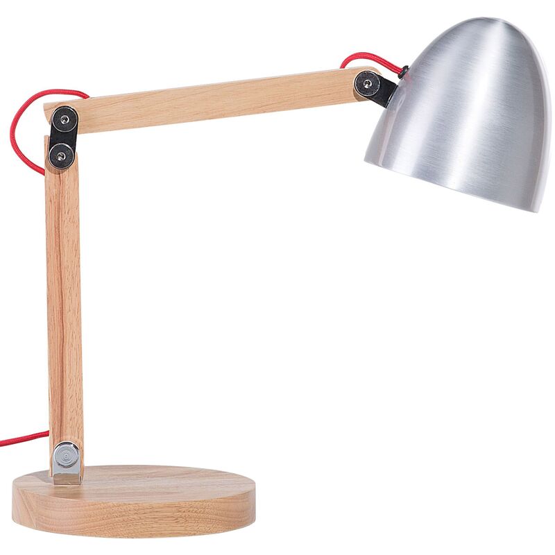 Modern Adjustable Desk Lamp Round Shade Light Wood Base Crane Silver Veleka