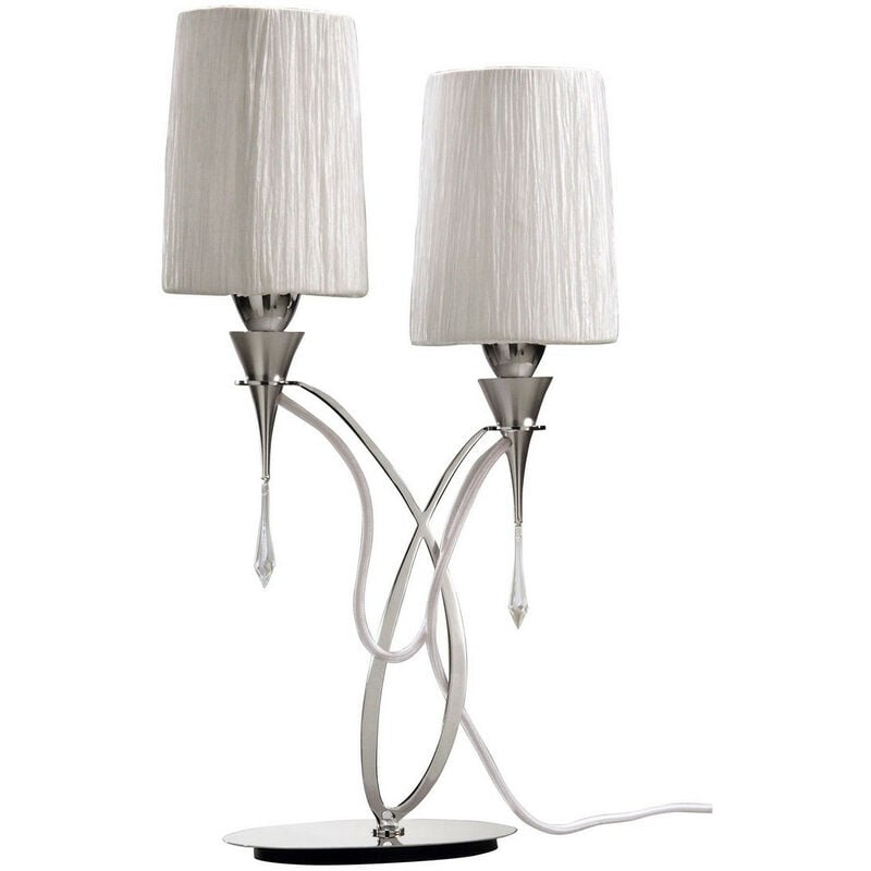 Inspired Mantra Fusion Lucca Table Lamp 2 Light E27, Polished Chrome With White Shades & Clear Crystal