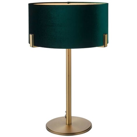 Table Lamp Matt Antique Brass Plate, Green Velvet Shade