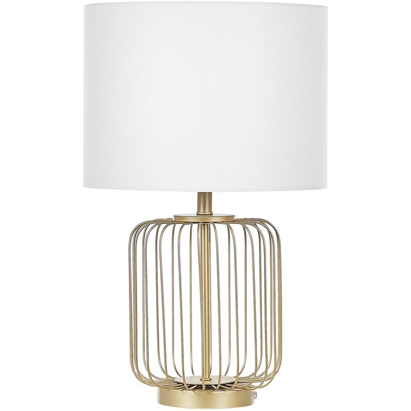 Table Lamp Metal Cage Base Bedside Table Living Room Bedroom Gold Thouet - White