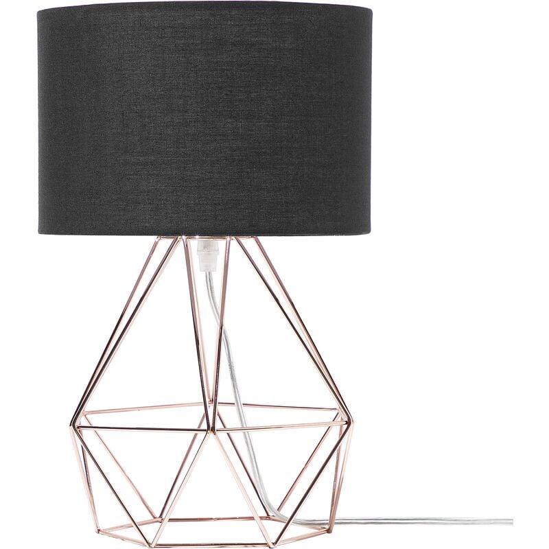 Contemporary Table Lamp Metal Copper Wire Open Cage Fabric Shade Maroni
