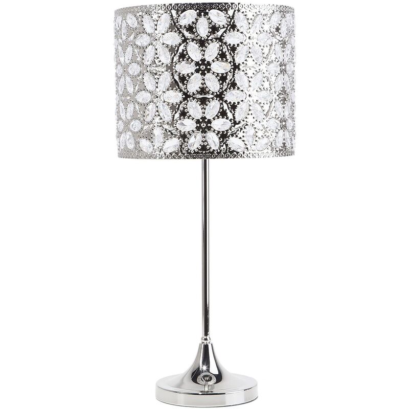 Modern Table Accent Lamp Crystal Floral Pattern Round Drum Shade Bedside Sajo L