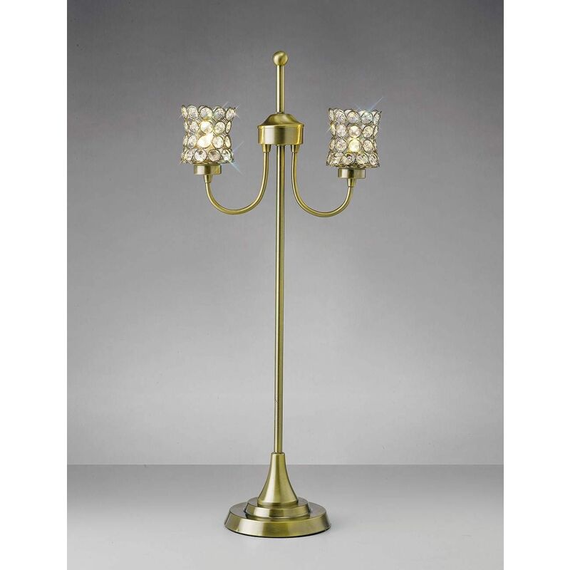 09diyas - Table Lamp Nelson 2 Bulbs antique brass / crystal