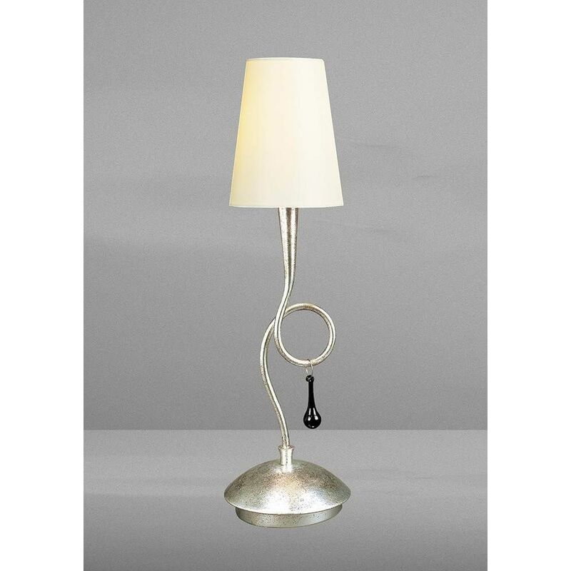 09diyas - Table Lamp Paola 1 Bulb E14, painted silver with Cream shade & Gla black