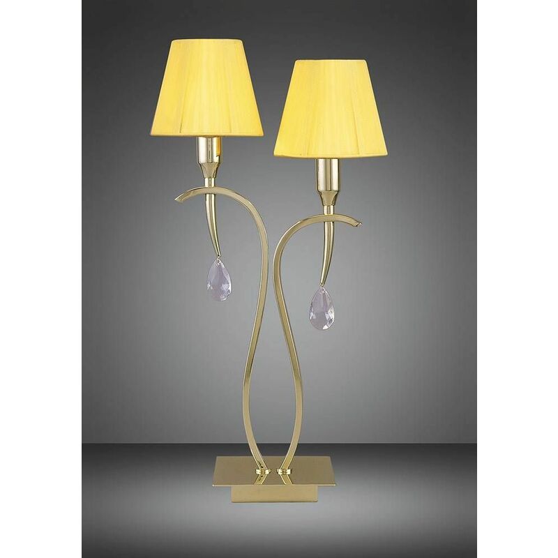 Table lamp Siena 2 Bulbs E14, polished brass with amber cream Shades of day and crystal clear