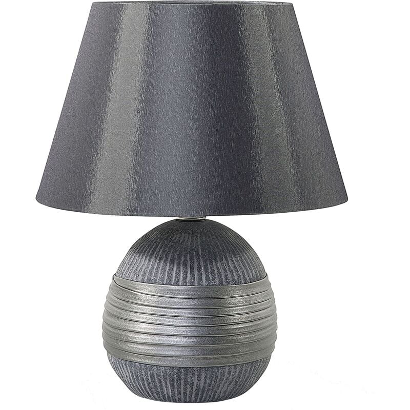 Modern Table Lamp Porcelain Base Grey Faux Silk Cone Empire Shade Sado