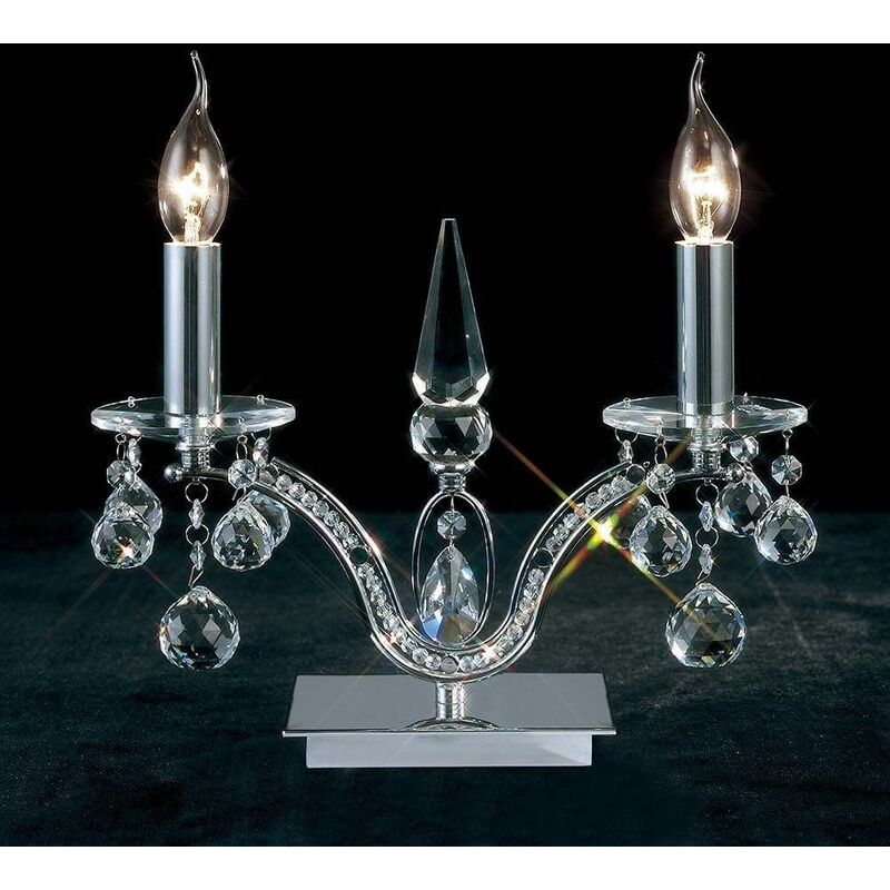 Table Lamp Tara 2 Bulbs polished chrome / crystal