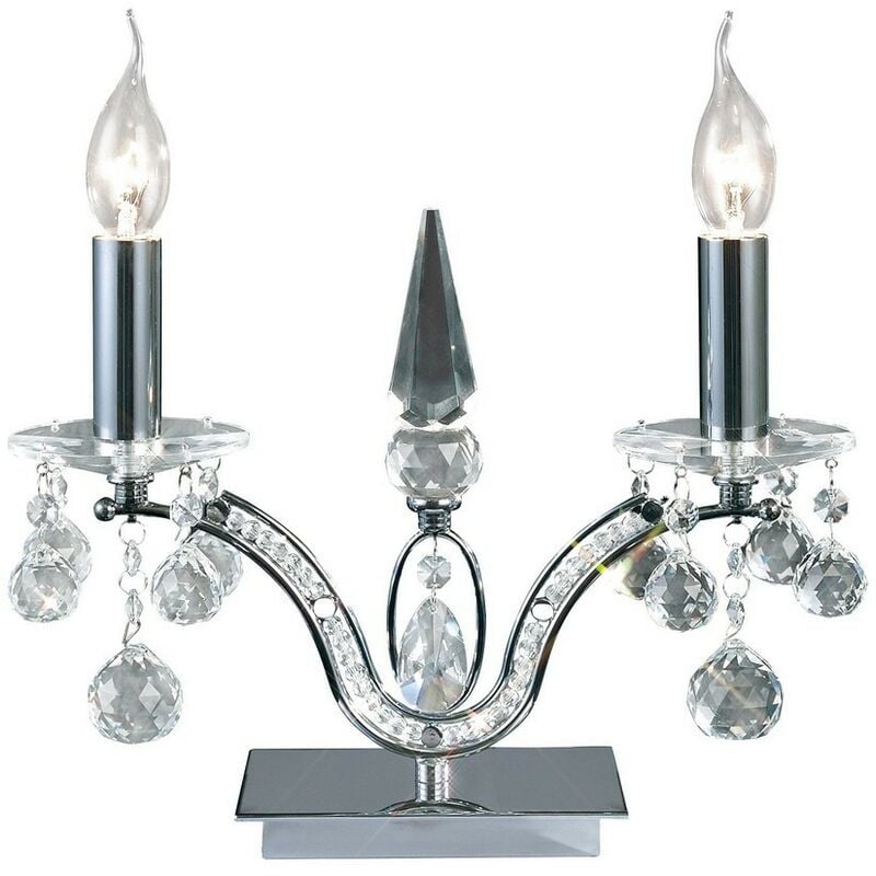 Inspired Diyas Tara - Table Lamp 2 Light Polished Chrome, Crystal