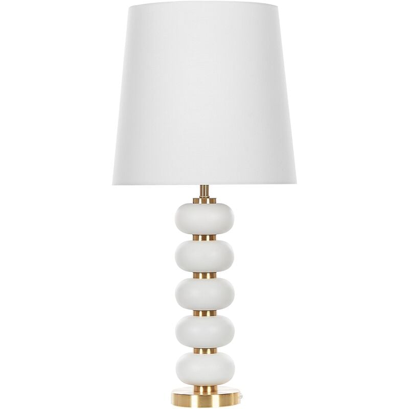 Table Lamp White and Gold Glamour Base with Fabric Empire Shade Frio