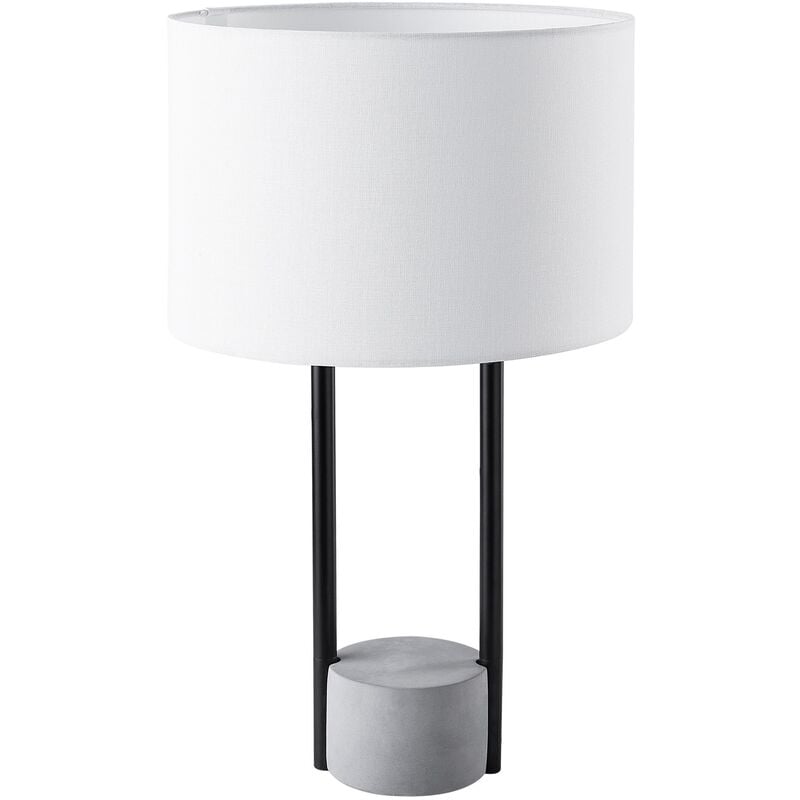 Modern Minimalist Table Lamp Concrete Base Metal Stand Fabric Drum Shade Remus - White