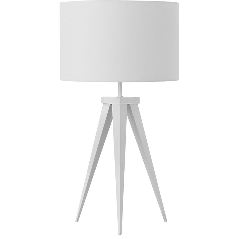 Contemporary Tripod Table Lamp Black Legs White Drum Shade Stiletto