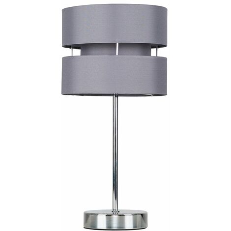Table Lamps Chrome Lighting Grey Lampshade Dimmer Lighting - No Bulb