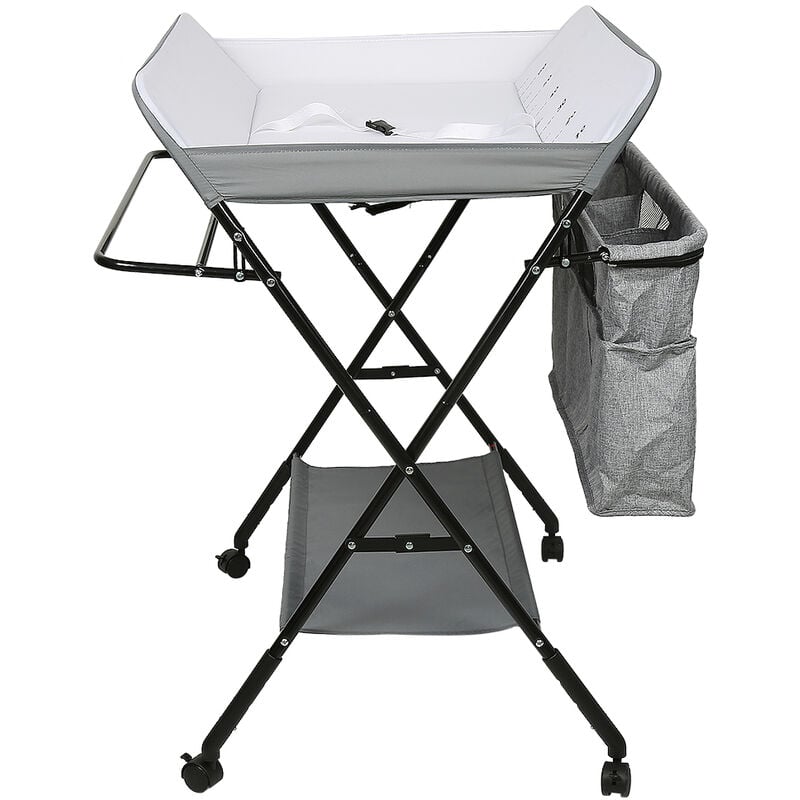 Hofuton Table à Langer Pliante et Portable, Table à Langer Bébé avec Serrure de Sécurité, Réglable en Hauteur 93-99cm, Pas Besoin de Se Baisser, Gris