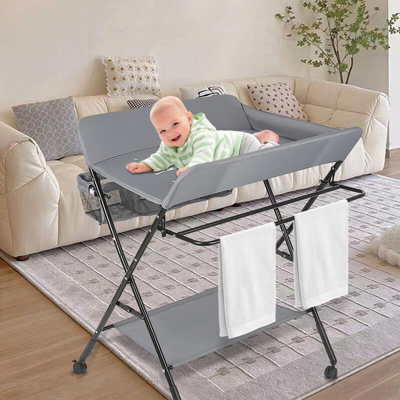 table à langer table de soin des couches bébé multifonctionnelle pliable installation gratuite gris - aqrau