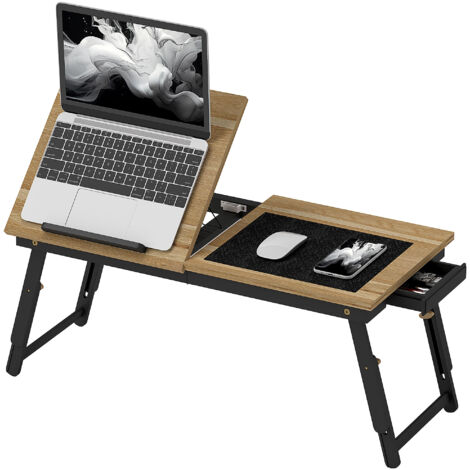 Table lit pliable réglable plateau ordinateur portable bambou inclinable tiroir chêne