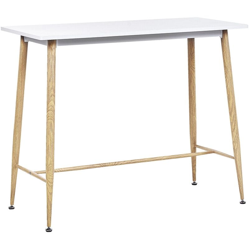 table haute mange debout rectangulaire 90x50 cm blanche avec pieds en métal effet bois idéale pour petite cuisine moderne et scandinave beliani bois