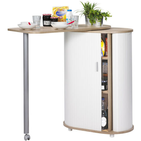 Table mange-debout pivotante chêne blanc – Dimensions 104,8 x 105,1 x 44 cm – 3 niches de rangement – Éco-conçue, fabriquée en France