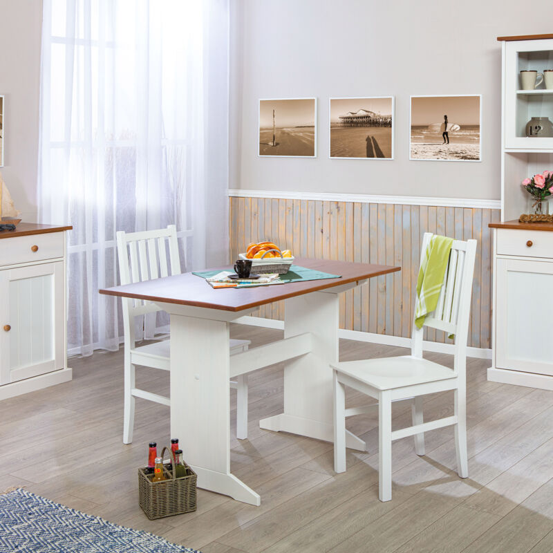 M&s - Table à manger 110x70x75 cm en pin massif blanc et naturel - maine