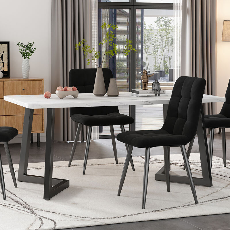 Modernluxe - Table à manger - plateau effet marbre - pieds en métal- 117x68cm - Balnc & Noir