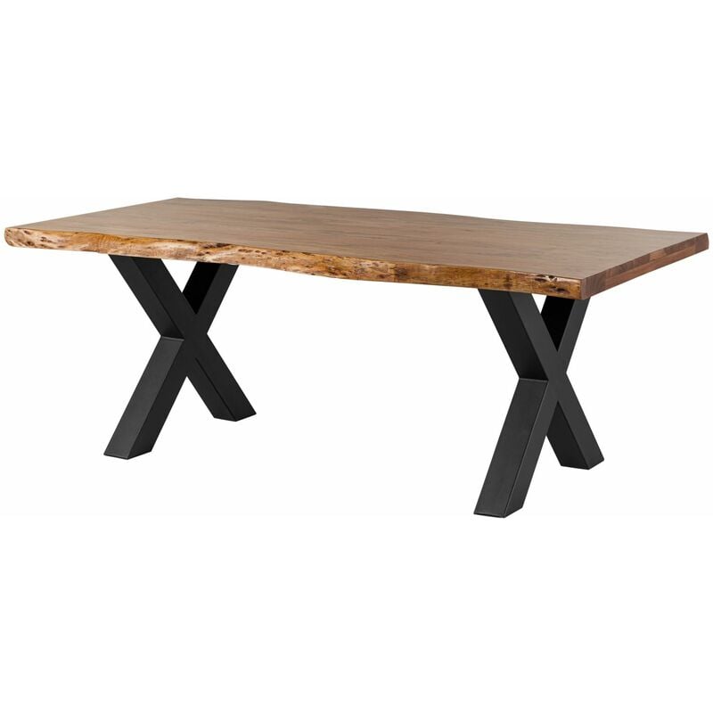 Table à manger 180x90 en bois d'acacia brun pieds en x anthracite mat freeform 5 - natur