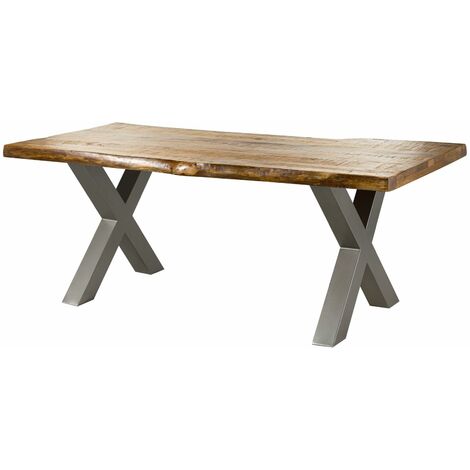 Table  manger 180x90 en bois de manguier laqu naturel pieds en X gris FREEFORM 5 - natur